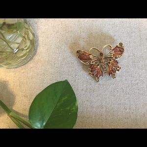 Gold jeweled and enameled butterfly brooch